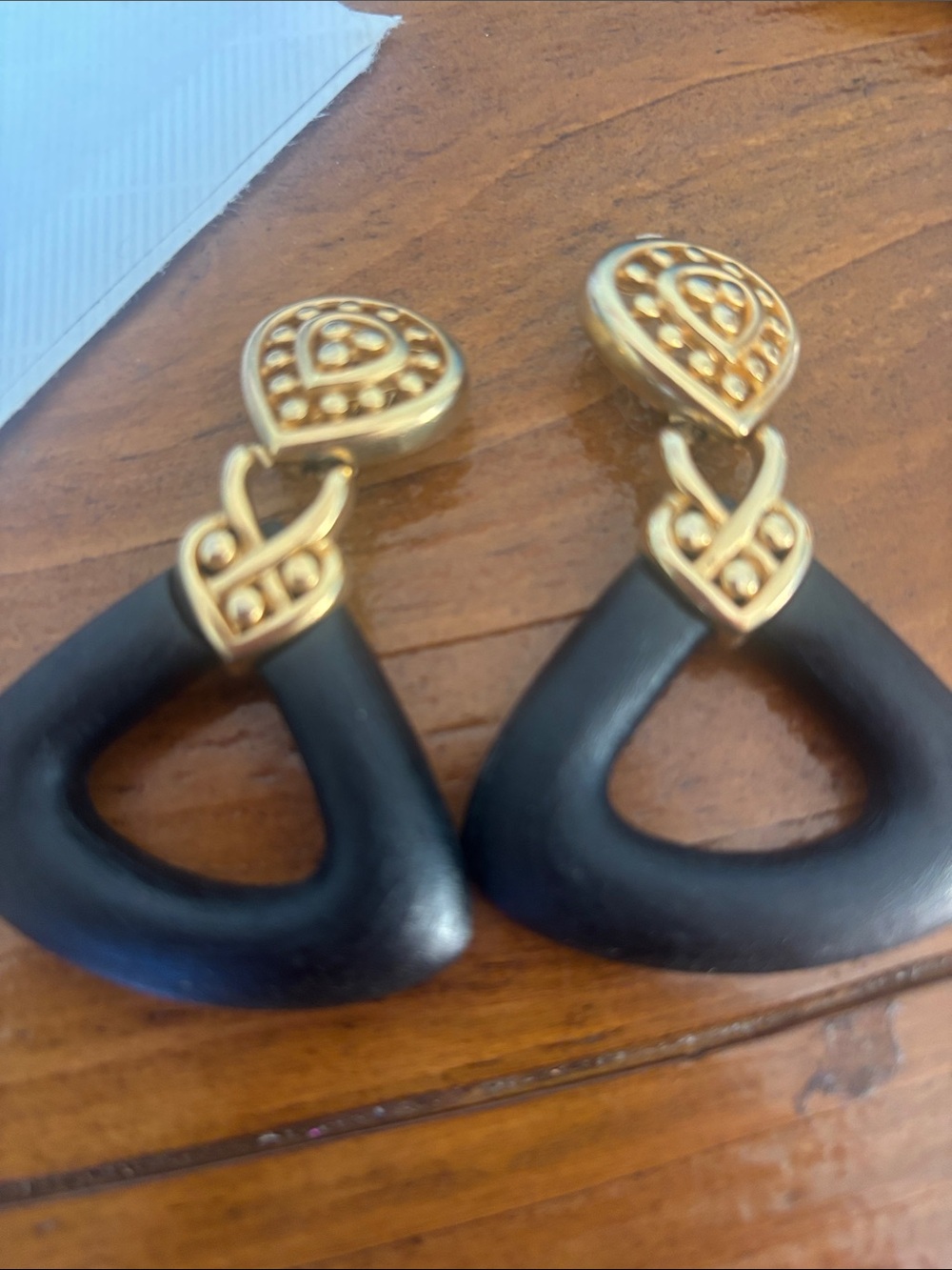 F.O. Inc Gold and Black Drop clip on Earrings - Fashion Jewelry